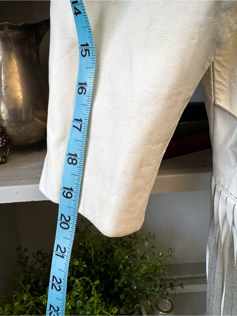 Vintage 90’s Western Leather Fringe Jacket, Off-White - Picture 7 of 10